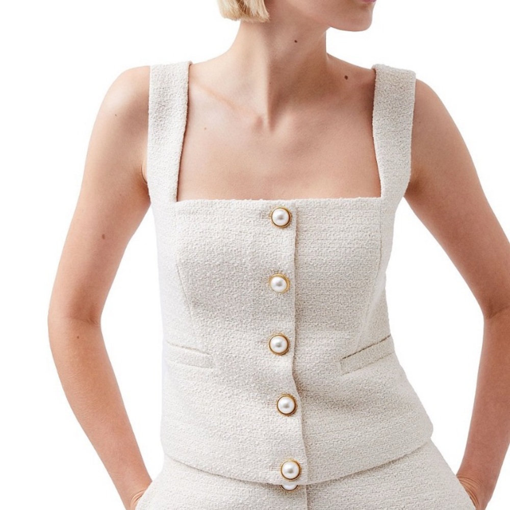 French Connection Cream Button-Up Top